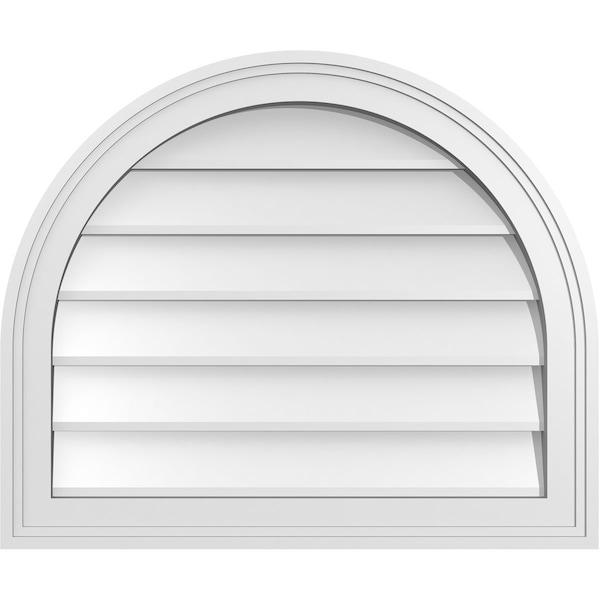 Ekena Millwork Round Top Surface Mount PVC Gable Vent w/ 2"W x 1-1/2"P Brickmould Frame, 24"W x 20"H - GVPRT24X2002SN