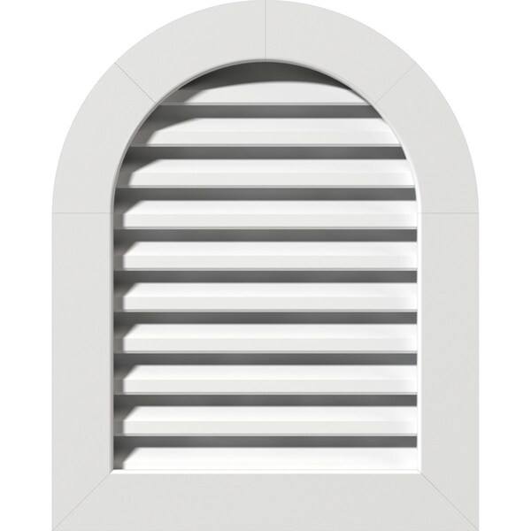 Ekena Millwork Round Top Gable Vent Functional, PVC Gable Vent w/ 1" x 4" Flat Trim Frame, 18"W x 20"H - GVPRT18X2001FUN