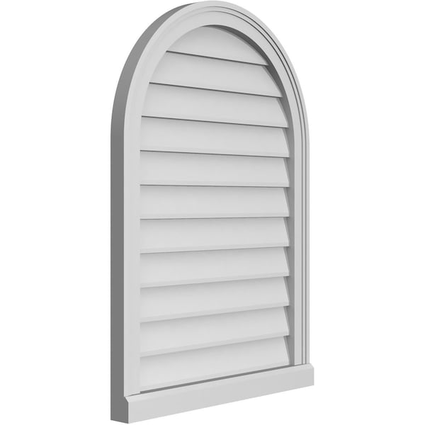 Ekena Millwork Round Top Surface Mount PVC Gable Vent w/ 2"W x 2"P Brickmould Sill Frame, 24"W x 34"H - GVPRT24X3403SN