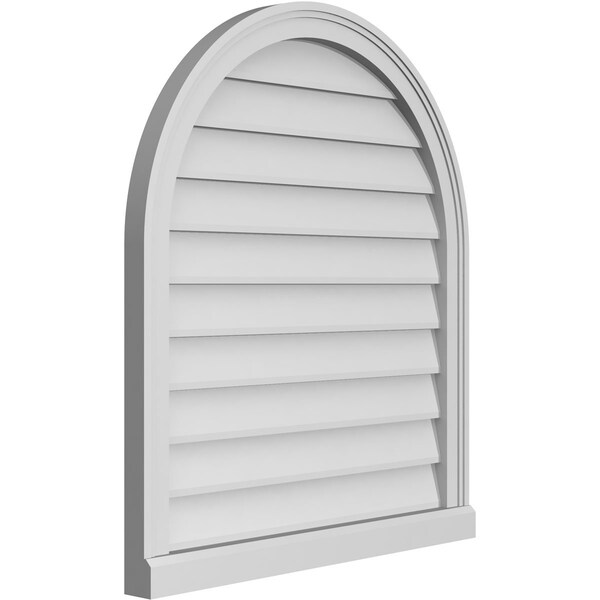 Ekena Millwork Round Top Surface Mount PVC Gable Vent w/ 2"W x 2"P Brickmould Sill Frame, 28"W x 32"H - GVPRT28X3203SN