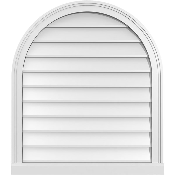 Ekena Millwork Round Top Surface Mount PVC Gable Vent w/ 2"W x 2"P Brickmould Sill Frame, 28"W x 32"H - GVPRT28X3203SN