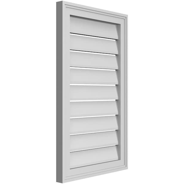 Ekena Millwork Vertical Surface Mount PVC Gable Vent: Functional, w/ 2"W x 1-1/2"P Brickmould Frame, 18"W x 30"H - GVPVE18X3002SF