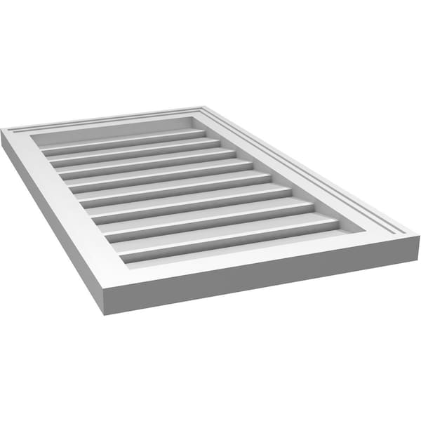 Ekena Millwork Vertical Surface Mount PVC Gable Vent: Functional, w/ 2"W x 1-1/2"P Brickmould Frame, 18"W x 30"H - GVPVE18X3002SF