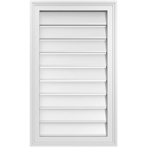 Ekena Millwork Vertical Surface Mount PVC Gable Vent: Functional, w/ 2"W x 1-1/2"P Brickmould Frame, 18"W x 30"H - GVPVE18X3002SF