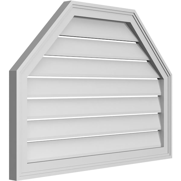 Ekena Millwork Octagonal Top Surface Mount PVC Gable Vent w/ 2"W x 1-1/2"P Brickmould Frame, 34"W x 24"H - GVPOT34X2402SF
