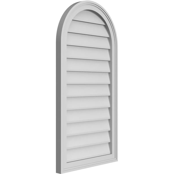 Ekena Millwork Round Top Surface Mount PVC Gable Vent w/ 2"W x 1-1/2"P Brickmould Frame, 20"W x 38"H - GVPRT20X3802SN