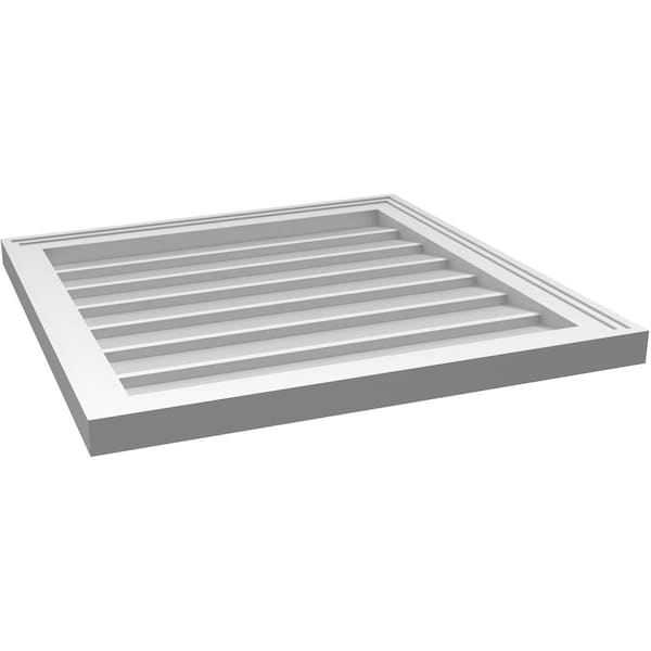 Ekena Millwork Vertical Surface Mount PVC Gable Vnt: Non-Functional, w/2"W x 1-1/2"H, Brickmould Frame, 24"W x 24"H - GVPVE24X2402SN