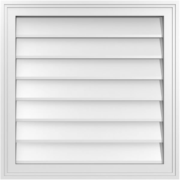 Ekena Millwork Vertical Surface Mount PVC Gable Vnt: Non-Functional, w/2"W x 1-1/2"H, Brickmould Frame, 24"W x 24"H - GVPVE24X2402SN