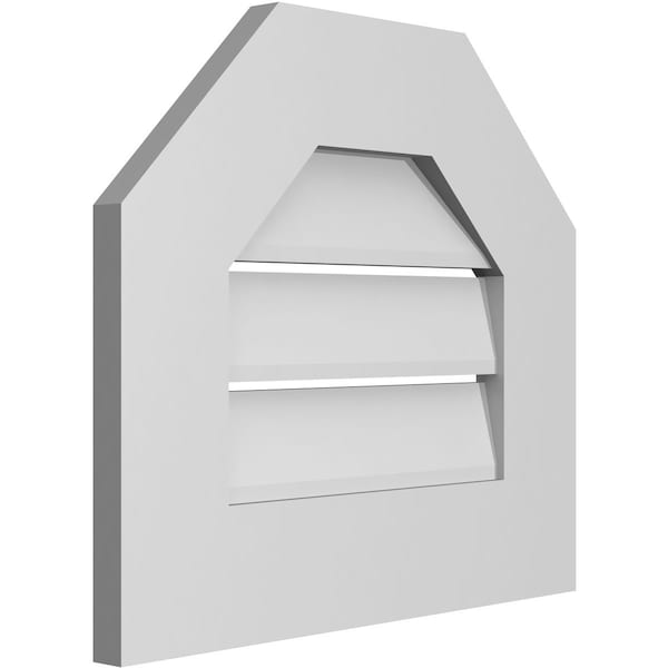 Ekena Millwork Octagonal Top Surface Mount PVC Gable Vent: Functional, w/ 3-1/2"W x 1"P Standard Frame, 18"W x 16"H - GVPOT18X1601SF