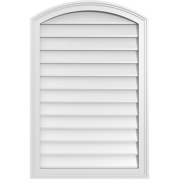 Ekena Millwork Arch Top Surface Mount PVC Gable Vent: Functional, w/ 2"W x 1-1/2"P Brickmould Frame, 24"W x 36"H - GVPAR24X3602SF