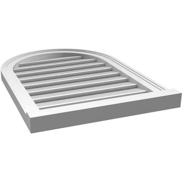Ekena Millwork Round Top Surface Mount PVC Gable Vent: Functional, w/ 2"W x 2"P Brickmould Sill Frame, 20"W x 28"H - GVPRT20X2803SF