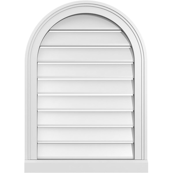 Ekena Millwork Round Top Surface Mount PVC Gable Vent: Functional, w/ 2"W x 2"P Brickmould Sill Frame, 20"W x 28"H - GVPRT20X2803SF
