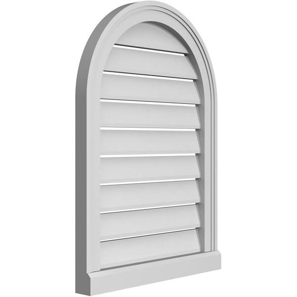 Ekena Millwork Round Top Surface Mount PVC Gable Vent: Functional, w/ 2"W x 2"P Brickmould Sill Frame, 20"W x 28"H - GVPRT20X2803SF