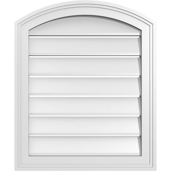 Ekena Millwork Arch Top Surface Mount PVC Gable Vent: Non-Functional, w/2"W x 1-1/2"P Brickmould Frame, 20"W x 22"H - GVPAR20X2202SN