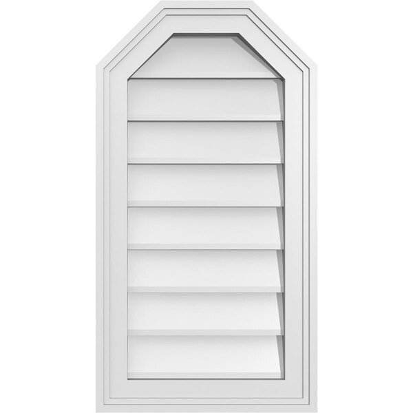 Ekena Millwork Octagonal Top Surface Mount PVC Gable Vent w/ 2"W x 1-1/2"P Brickmould Frame, 14"W x 26"H - GVPOT14X2602SN