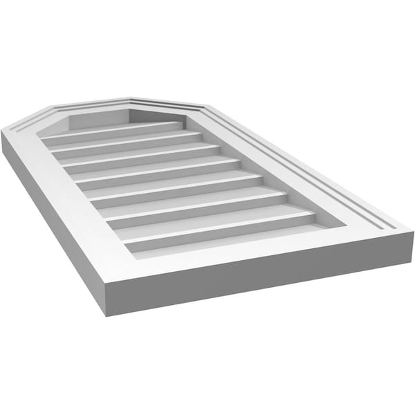 Ekena Millwork Octagonal Top Surface Mount PVC Gable Vent w/ 2"W x 1-1/2"P Brickmould Frame, 14"W x 26"H - GVPOT14X2602SN