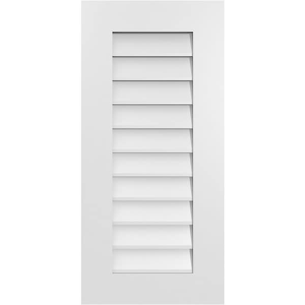 Ekena Millwork Vertical Surface Mount PVC Gable Vent: Non-Functional, w/ 3-1/2"W x 1"P Standard Frame, 16"W x 34"H - GVPVE16X3401SN