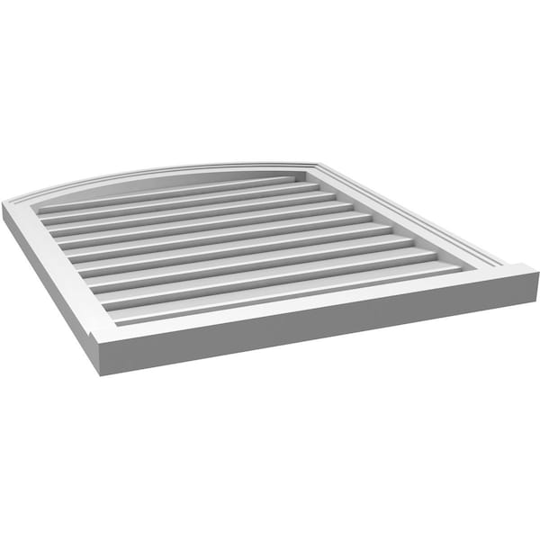 Ekena Millwork Arch Top Surface Mount PVC Gable Vent w/ 2"W x 2"P Brickmould Sill Frame, 28"W x 30"H - GVPAR28X3003SN