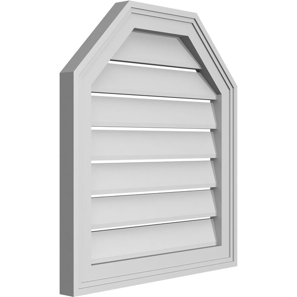 Ekena Millwork Octagonal Top Surface Mount PVC Gable Vent w/ 2"W x 1-1/2"P Brickmould Frame, 20"W x 22"H - GVPOT20X2202SF