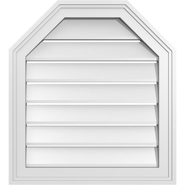 Ekena Millwork Octagonal Top Surface Mount PVC Gable Vent w/ 2"W x 1-1/2"P Brickmould Frame, 20"W x 22"H - GVPOT20X2202SF