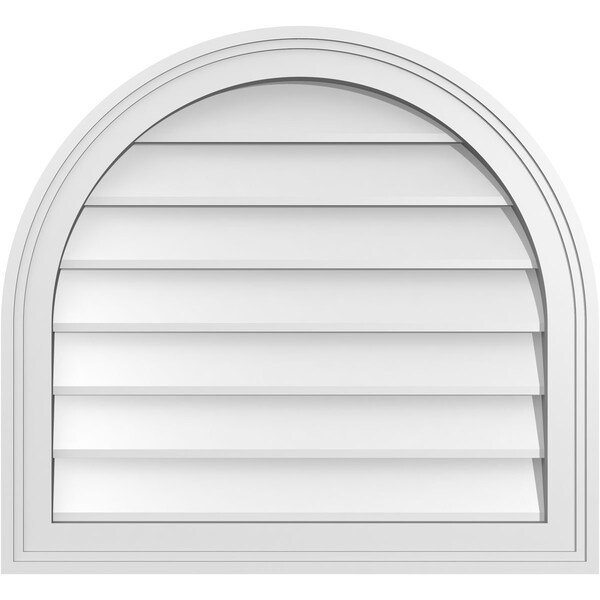 Ekena Millwork Round Top Surface Mount PVC Gable Vent w/ 2"W x 1-1/2"P Brickmould Frame, 24"W x 22"H - GVPRT24X2202SN
