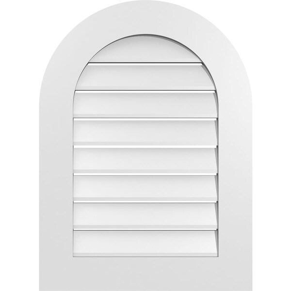 Ekena Millwork Round Top Surface Mount PVC Gable Vent: Functional, w/ 3-1/2"W x 1"P Standard Frame, 22"W x 30"H - GVPRT22X3001SF