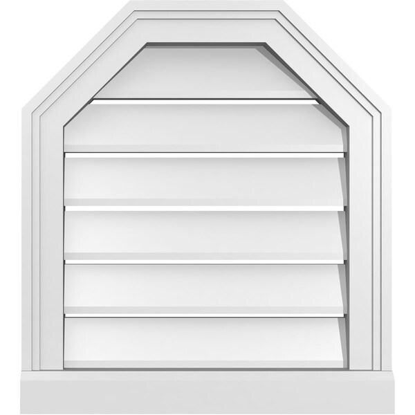 Ekena Millwork Octagonal Top Surface Mount PVC Gable Vent w/ 2"W x 2"P Brickmould Sill Frame, 18"W x 20"H - GVPOT18X2003SF