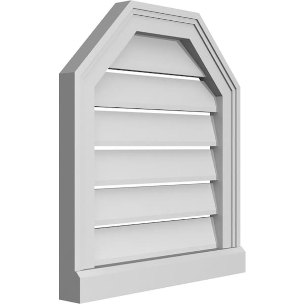 Ekena Millwork Octagonal Top Surface Mount PVC Gable Vent w/ 2"W x 2"P Brickmould Sill Frame, 18"W x 20"H - GVPOT18X2003SF