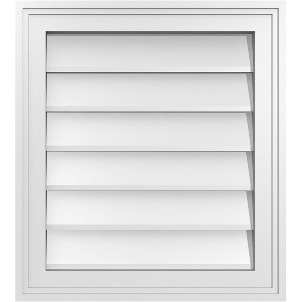 Ekena Millwork Vertical Surface Mount PVC Gable Vnt: Non-Functional, w/2"W x 1-1/2"H, Brickmould Frame, 18"W x 20"H - GVPVE18X2002SN