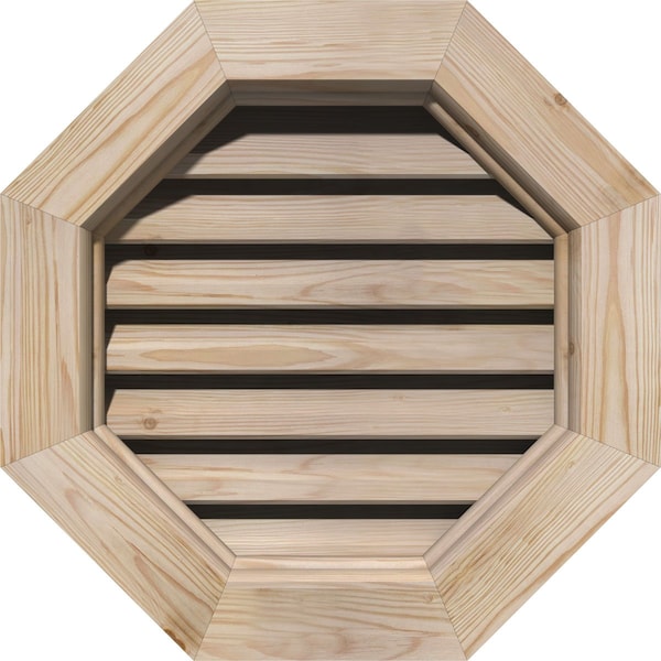 Ekena Millwork Octagonal Gable Vent Primed, Functional, Pine Gable Vent w/ Brick Mould Face Frame, 32"W x 32"H - GVWOC32X3200SFPPI