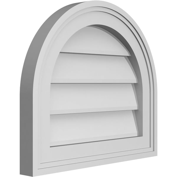 Ekena Millwork Round Top Surface Mount PVC Gable Vent w/ 2"W x 1-1/2"P Brickmould Frame, 16"W x 14"H - GVPRT16X1402SN