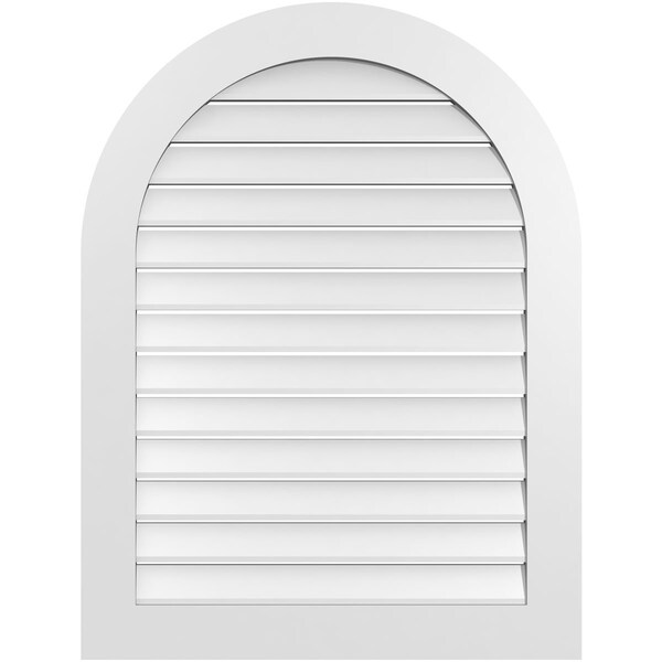 Ekena Millwork Round Top Surface Mount PVC Gable Vent: Functional, w/ 3-1/2"W x 1"P Standard Frame, 32"W x 42"H - GVPRT32X4201SF