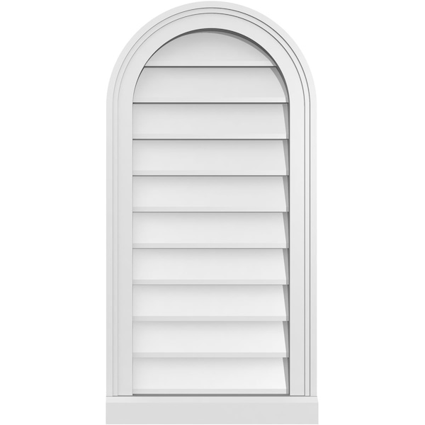 Ekena Millwork Round Top Surface Mount PVC Gable Vent w/ 2"W x 2"P Brickmould Sill Frame, 16"W x 32"H - GVPRT16X3203SN