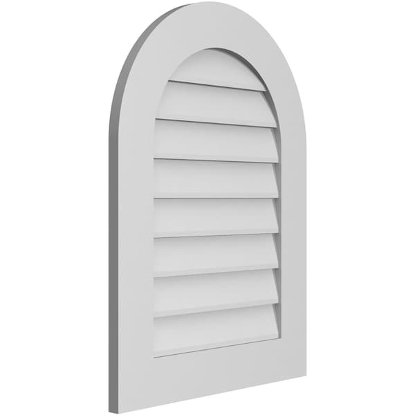 Ekena Millwork Round Top Surface Mount PVC Gable Vent: Non-Functional, w/ 3-1/2"W x 1"P Standard Frame, 22"W x 30"H - GVPRT22X3001SN