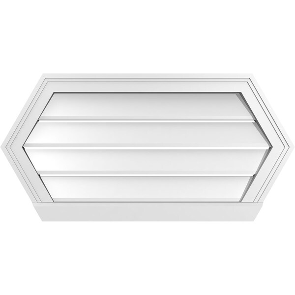 Ekena Millwork Half Round Surface Mount PVC Gable Vent: Functional, w/ 2"W x 2"P Brickmould Sill Frame, 32"W x 16"H - GVPHR32X1603SF