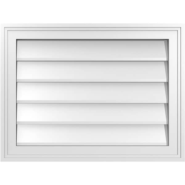Ekena Millwork Vertical Surface Mount PVC Gable Vnt: Non-Functional, w/2"W x 1-1/2"H, Brickmould Frame, 24"W x 18"H - GVPVE24X1802SN