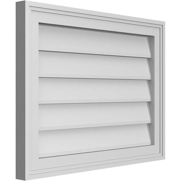 Ekena Millwork Vertical Surface Mount PVC Gable Vnt: Non-Functional, w/2"W x 1-1/2"H, Brickmould Frame, 24"W x 18"H - GVPVE24X1802SN