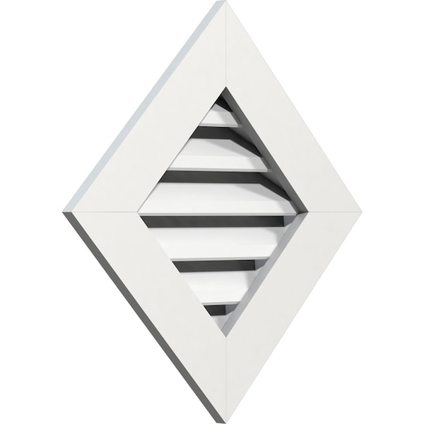 Ekena Millwork Diamond Gable Vent Functional, PVC Gable Vent w/ 1" x 4" Flat Trim Frame, 14"W x 14"H - GVPDI14X1401FUN