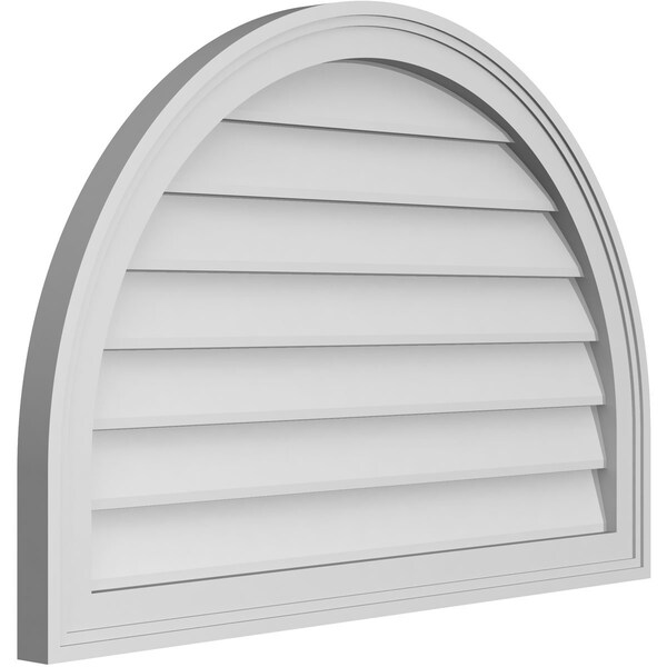 Ekena Millwork Round Top Surface Mount PVC Gable Vent w/ 2"W x 1-1/2"P Brickmould Frame, 32"W x 22"H - GVPRT32X2202SN