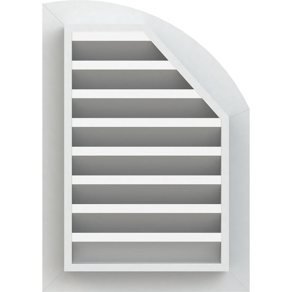Ekena Millwork Quarter Round Top Left Functional, PVC Gable Vent w/ 1" x 4" Flat Trim Frame, 12"W x 18"H - GVPQL12X1801FUN