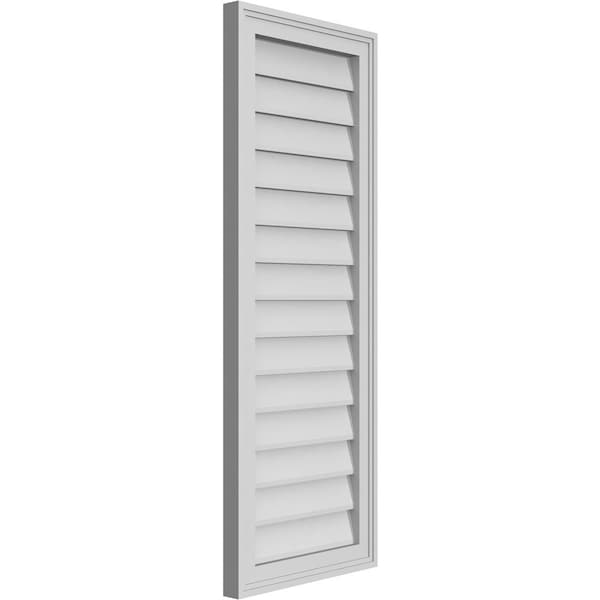 Ekena Millwork Vertical Surface Mount PVC Gable Vnt: Non-Functional, w/2"W x 1-1/2"H, Brickmould Frame, 16"W x 42"H - GVPVE16X4202SN