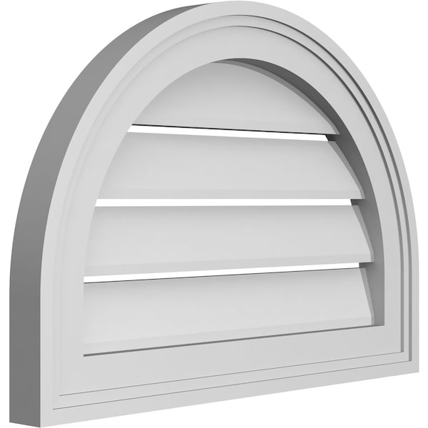 Ekena Millwork Round Top Surface Mount PVC Gable Vent: Functional, w/ 2"W x 1-1/2"P Brickmould Frame, 20"W x 14"H - GVPRT20X1402SF