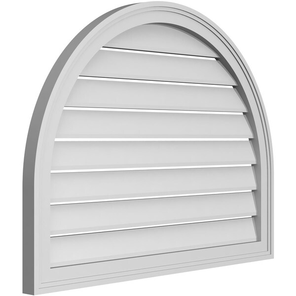 Ekena Millwork Round Top Surface Mount PVC Gable Vent: Functional, w/ 2"W x 1-1/2"P Brickmould Frame, 34"W x 26"H - GVPRT34X2602SF