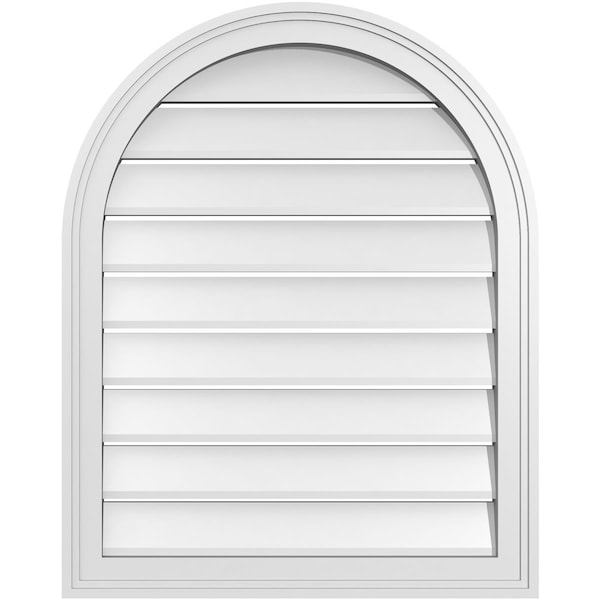 Ekena Millwork Round Top Surface Mount PVC Gable Vent: Functional, w/ 2"W x 1-1/2"P Brickmould Frame, 24"W x 30"H - GVPRT24X3002SF
