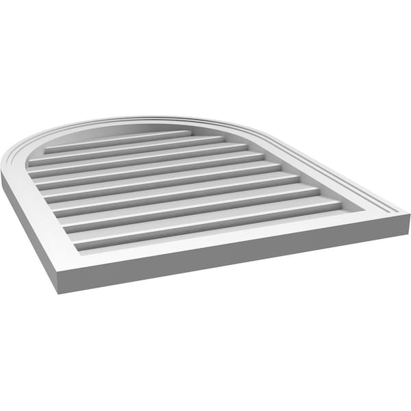 Ekena Millwork Round Top Surface Mount PVC Gable Vent: Functional, w/ 2"W x 1-1/2"P Brickmould Frame, 24"W x 30"H - GVPRT24X3002SF