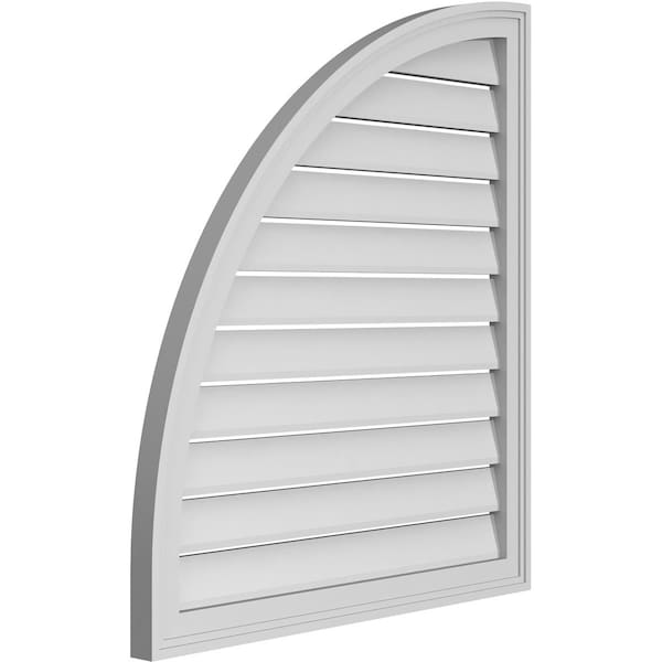 Ekena Millwork Quarter Round Top Left Surface Mount PVC Gable Vent w/ 2"W x 1-1/2"P Brickmould Frame, 30"W x 34"H - GVPQL30X3402SF