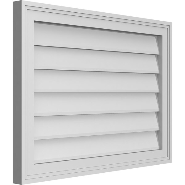 Ekena Millwork Vertical Surface Mount PVC Gable Vnt: Non-Functional, w/2"W x 1-1/2"H, Brickmould Frame, 28"W x 20"H - GVPVE28X2002SN