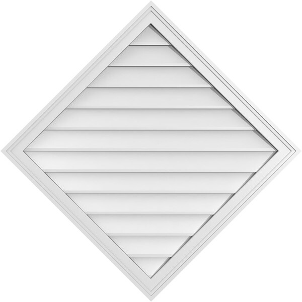Ekena Millwork Diamond Surface Mount PVC Gable Vent: Functional, w/ 2"W x 1-1/2"P Brickmould Frame, 38"W x 38"H - GVPDI38X3802SF