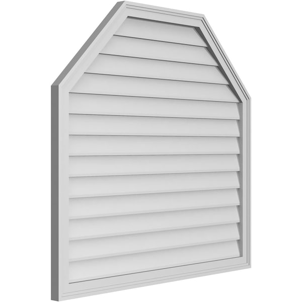 Ekena Millwork Octagonal Top Surface Mount PVC Gable Vent w/ 2"W x 1-1/2"P Brickmould Frame, 42"W x 40"H - GVPOT42X4002SN