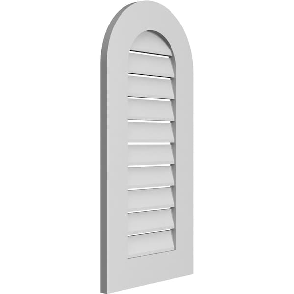 Ekena Millwork Round Top Surface Mount PVC Gable Vent: Functional, w/ 3-1/2"W x 1"P Standard Frame, 16"W x 34"H - GVPRT16X3401SF